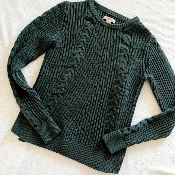 Bass Forest Green Cable Knits Crew Neck Pullover Sweater - Picture 2 of 4